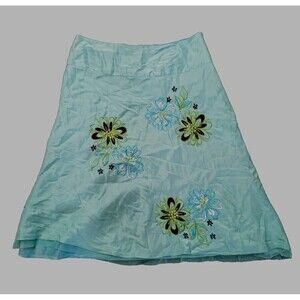 Allison Taylor Womens Light Blue Linen Embroidered Silk Skirt Size 6